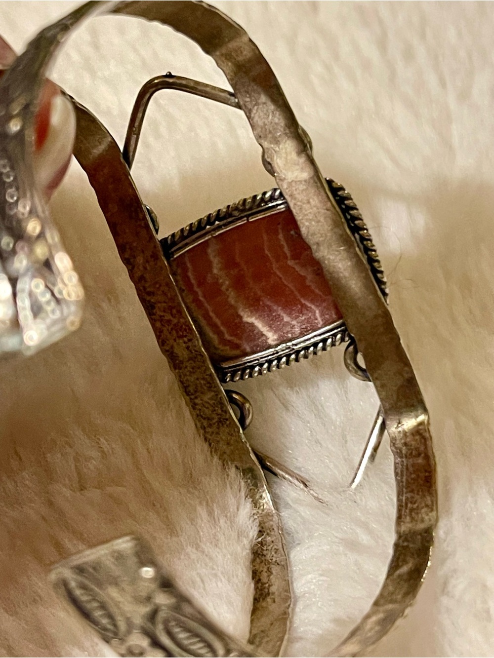 Pink Rhodochrosite Sterling Silver Style Ornate Cuff Bracelet - Picture 7 of 13